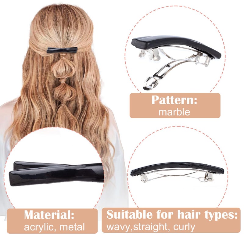 STSTR 3PCS French Barrette Clips for Women, Small Tortoise Shell Hair Clip, Curved Glossy/Frosted Thin Hair Flat Hairstylist Accessories for Women - Black, Crossed/Oval Style - Image 3